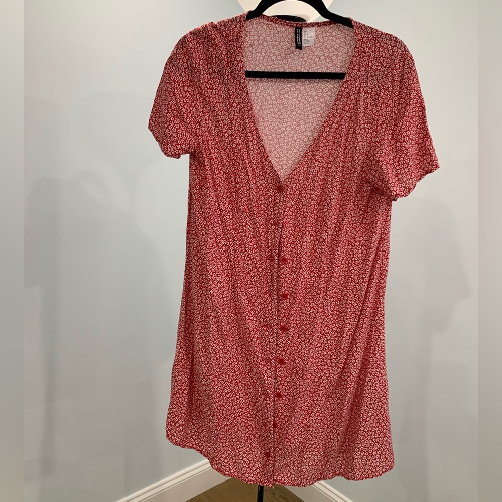 Red Floral Button-Down Dress